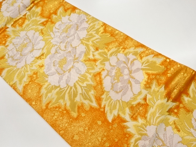 服部織物製　牡丹模様織出し袋帯